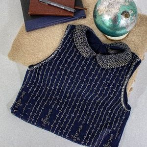 Zara Tops - Zara - Bedazzled Blue Collar Sleeveless Sheer Top Zara Tops - Zara - Bedazzled Blue Collar Sleeveless Sheer Top